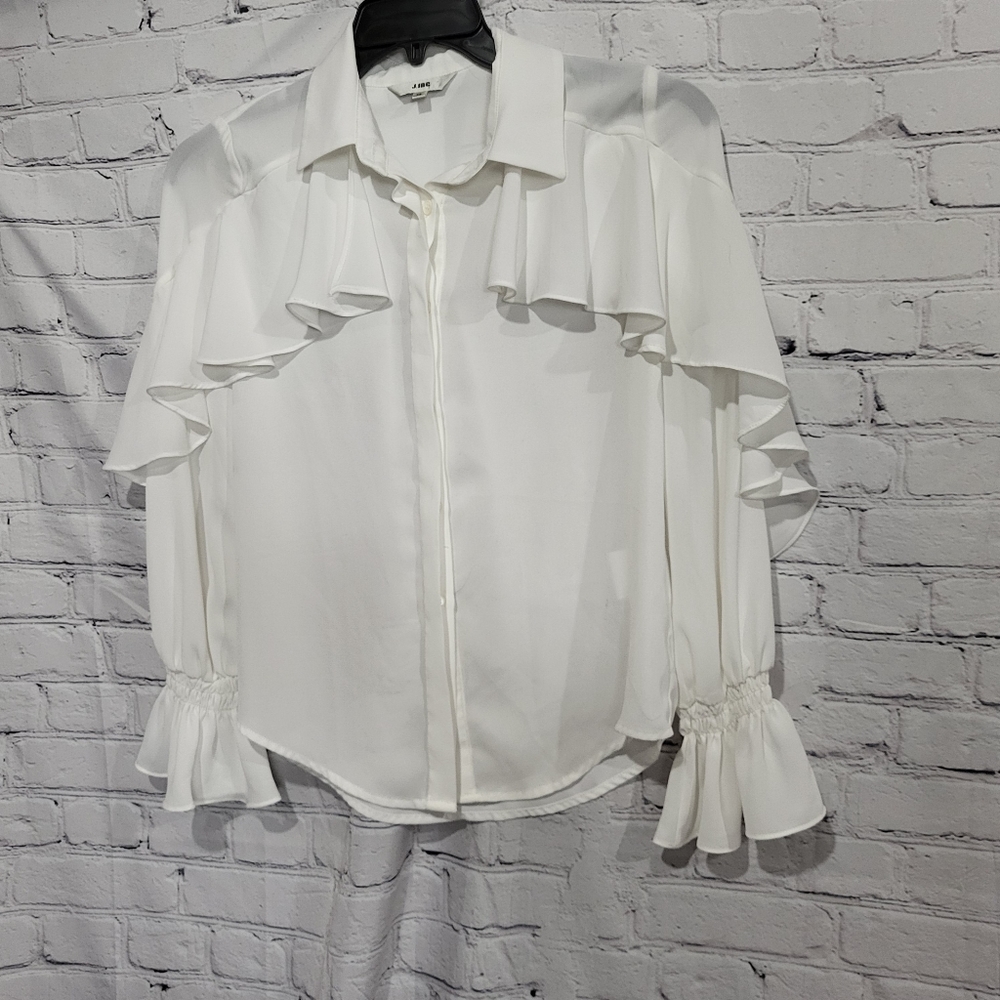JING romantic white ruffle blouse